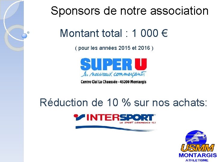 Sponsors de notre association Montant total : 1 000 € ( pour les années