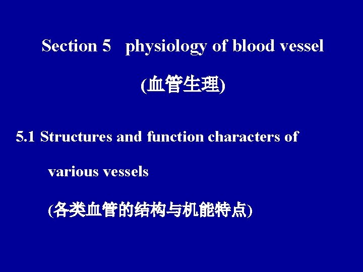 Section 5 physiology of blood vessel (血管生理) 5. 1 Structures and function characters of