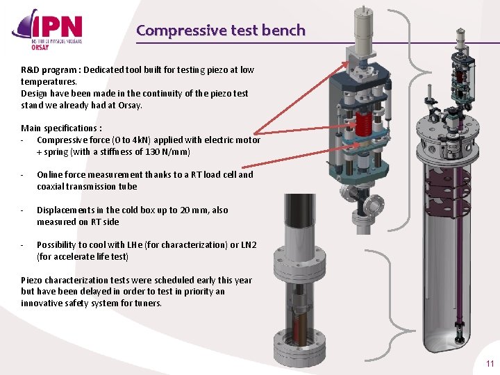 Compressive test bench R&D program : Dedicated tool built for testing piezo at low