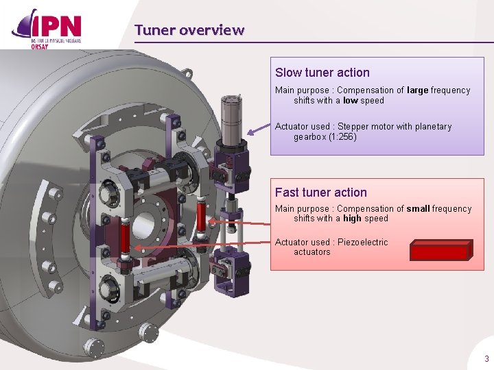 Tuner overview Slow tuner action Main purpose : Compensation of large frequency shifts with