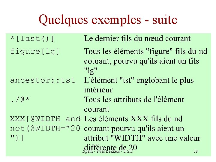 Quelques exemples - suite Xpath - Yves Bekkers - IFSIC 38 