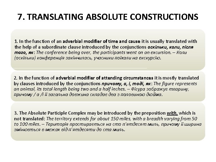 7. TRANSLATING ABSOLUTE CONSTRUCTIONS 1. In the function of an adverbial modifier of time