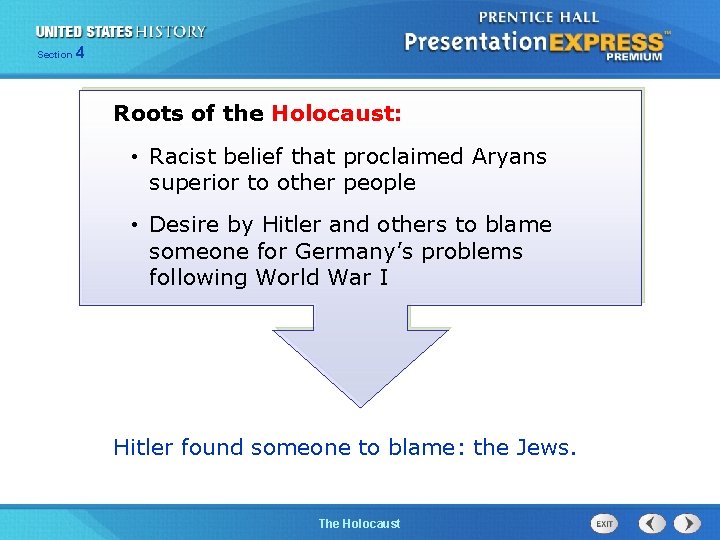 Section 4 Roots of the Holocaust: • Racist belief that proclaimed Aryans superior to