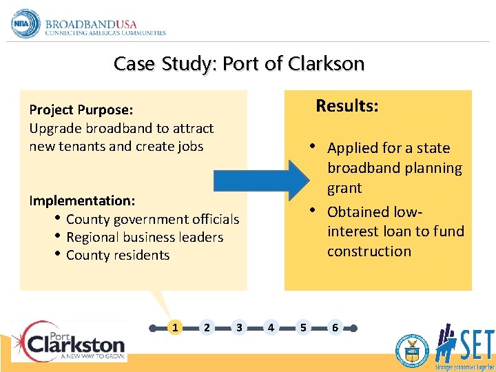Case Study: Port of Clarkson Results: Project Purpose: Upgrade broadband to attract new tenants