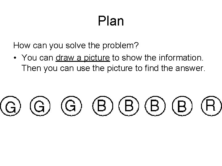 Plan How can you solve the problem? • You can draw a picture to