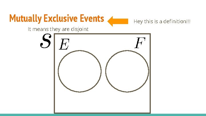 Mutually Exclusive Events It means they are disjoint Hey this is a definition!!! 