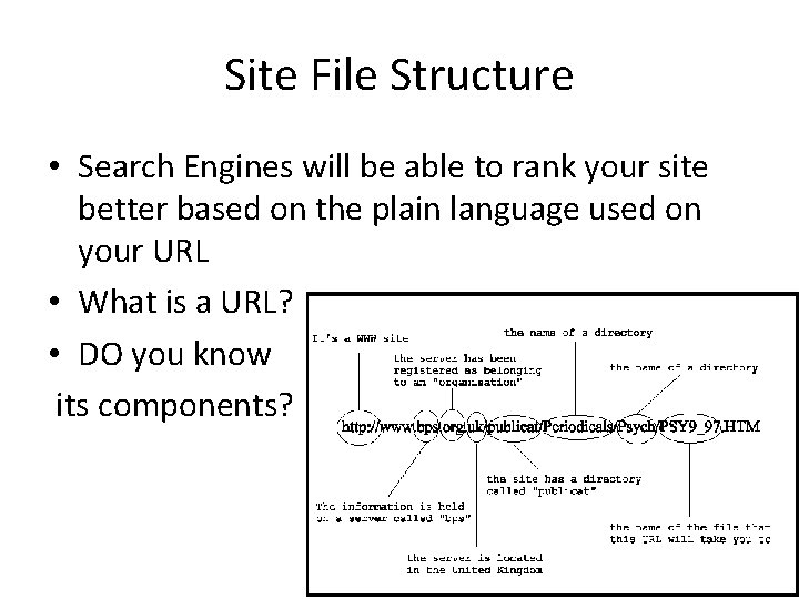Site File Structure • Search Engines will be able to rank your site better