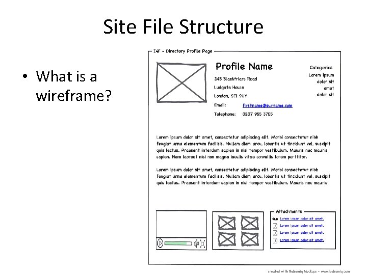 Site File Structure • What is a wireframe? 