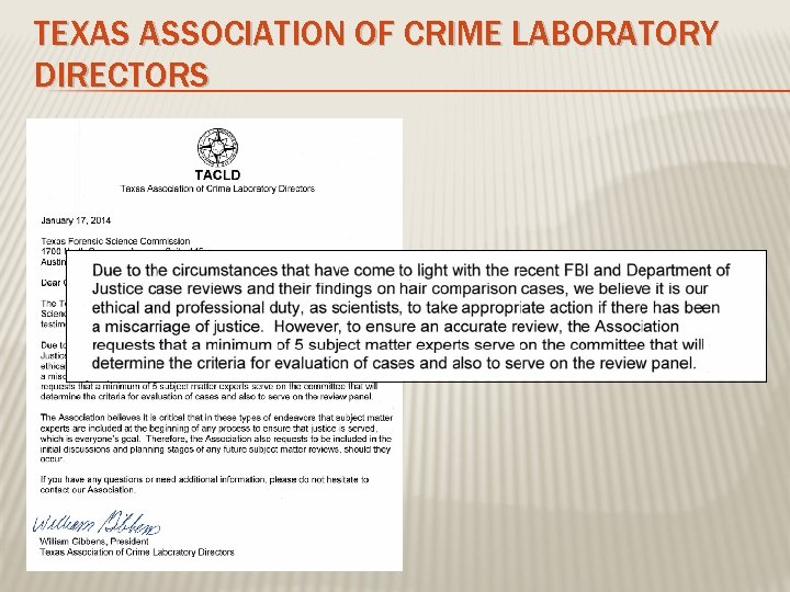 TEXAS ASSOCIATION OF CRIME LABORATORY DIRECTORS 