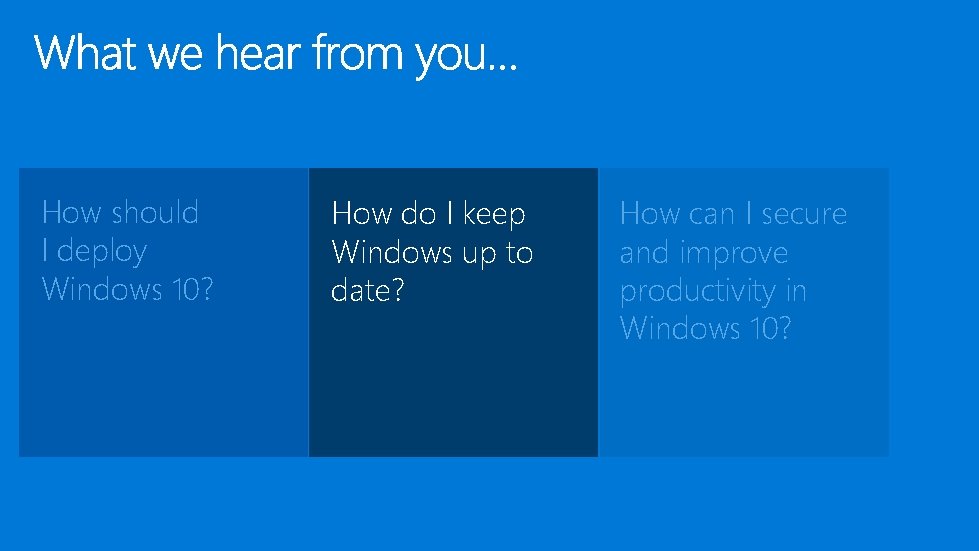 How should I deploy Windows 10? How do I keep Windows up to date? How should I deploy Windows 10? How do I keep Windows up to date?