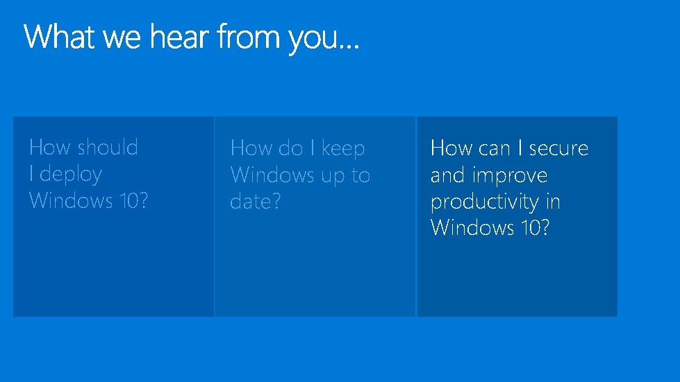 How should I deploy Windows 10? How do I keep Windows up to date? How should I deploy Windows 10? How do I keep Windows up to date?