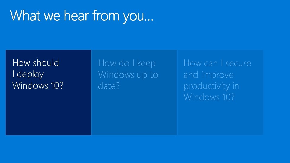 How should I deploy Windows 10? How do I keep Windows up to date? How should I deploy Windows 10? How do I keep Windows up to date?