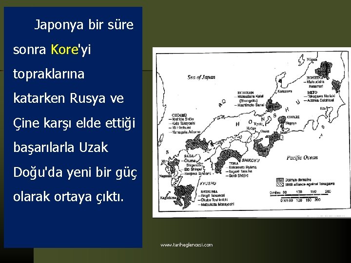 Japonya bir süre sonra Kore'yi topraklarına katarken Rusya ve Çine karşı elde ettiği başarılarla