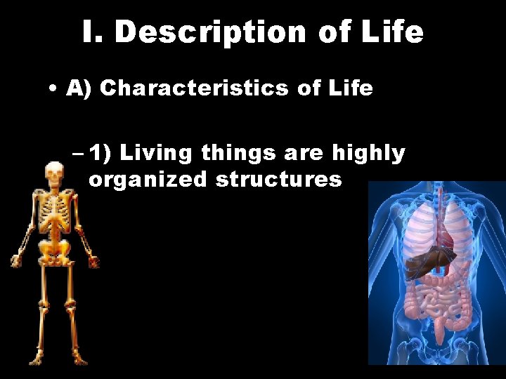 I. Description of Life • A) Characteristics of Life – 1) Living things are