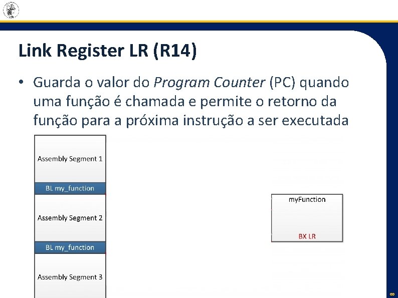 Link Register LR (R 14) 8 • Guarda o valor do Program Counter (PC)