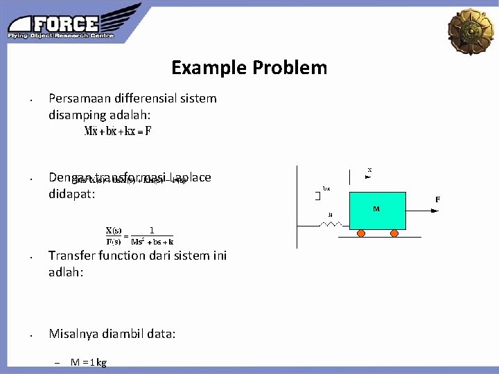 Example Problem • Persamaan differensial sistem disamping adalah: Click to edit the outline text Example Problem • Persamaan differensial sistem disamping adalah: Click to edit the outline text