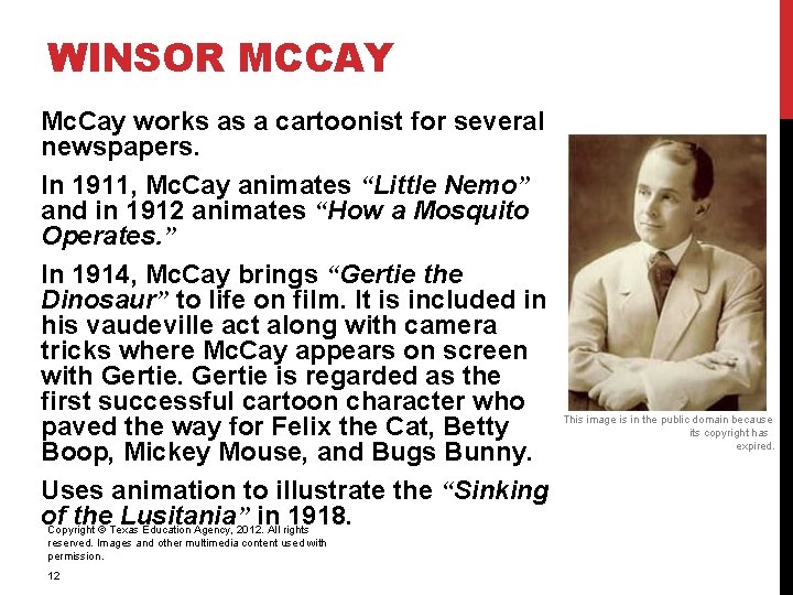 WINSOR MCCAY Mc. Cay works as a cartoonist for several newspapers. In 1911, Mc.