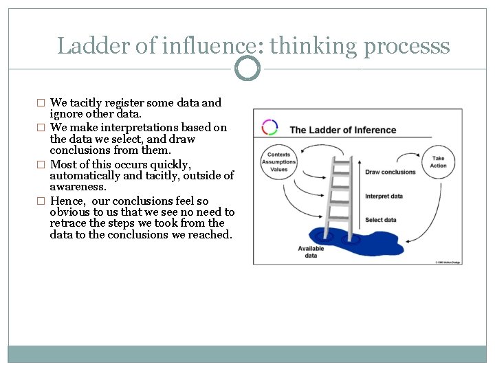 Ladder of influence: thinking processs � We tacitly register some data and ignore other