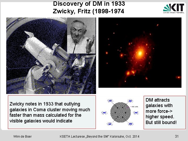 Discovery of DM in 1933 Zwicky, Fritz (1898 -1974 Center of the Coma Cluster