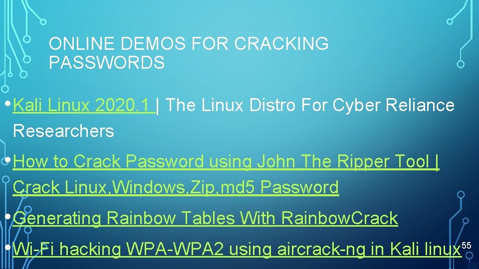 ONLINE DEMOS FOR CRACKING PASSWORDS • Kali Linux 2020. 1 | The Linux Distro