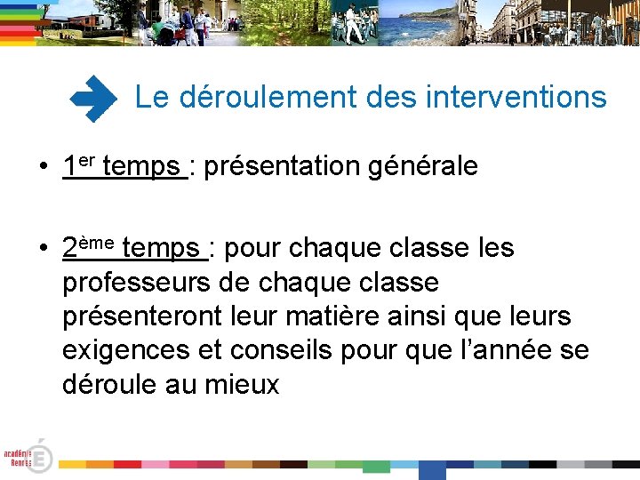 Le déroulement des interventions • 1 er temps : présentation générale • 2ème temps