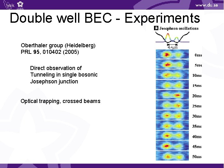 Double well BEC - Experiments Oberthaler group (Heidelberg) PRL 95, 010402 (2005) Direct observation
