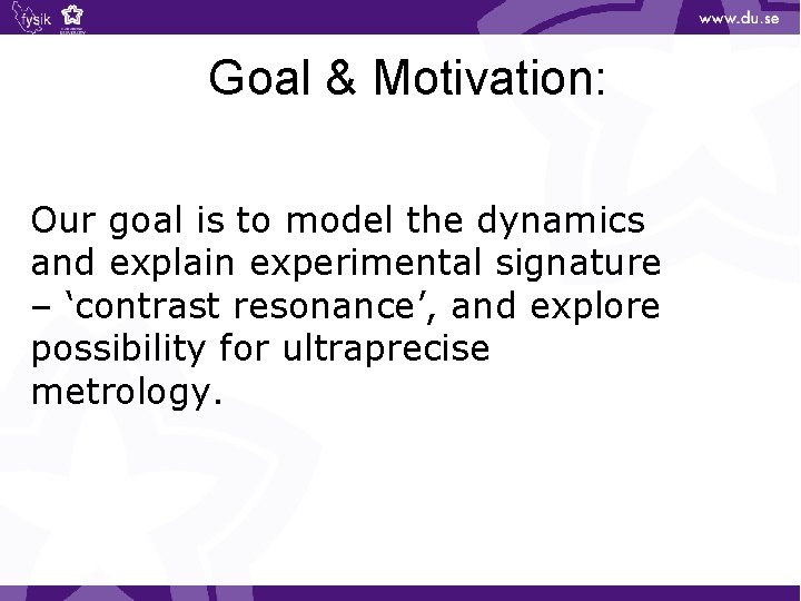 Goal & Motivation: Our goal is to model the dynamics and explain experimental signature