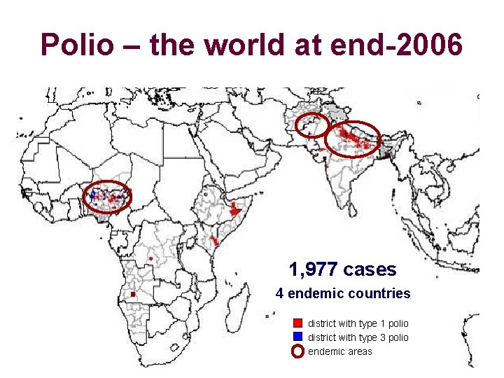 Polio – the world at end-2006 1, 977 cases 4 endemic countries district with