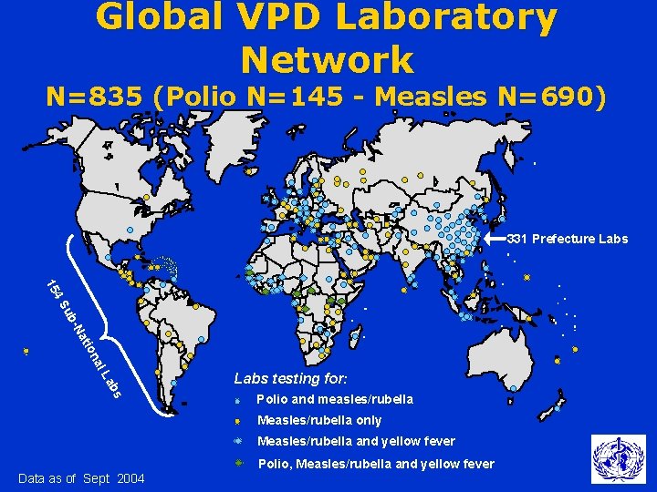 Global VPD Laboratory Network N=835 (Polio N=145 - Measles N=690) 331 Prefecture Labs 15