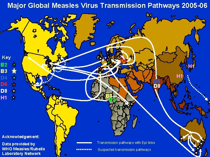 Major Global Measles Virus Transmission Pathways 2005 -06 Key B 2 B 3 D