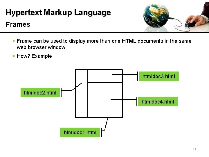 Hypertext Markup Language Frames § Frame can be used to display more than one