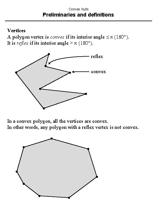 Convex hulls Preliminaries and definitions Vertices A polygon vertex is convex if its interior