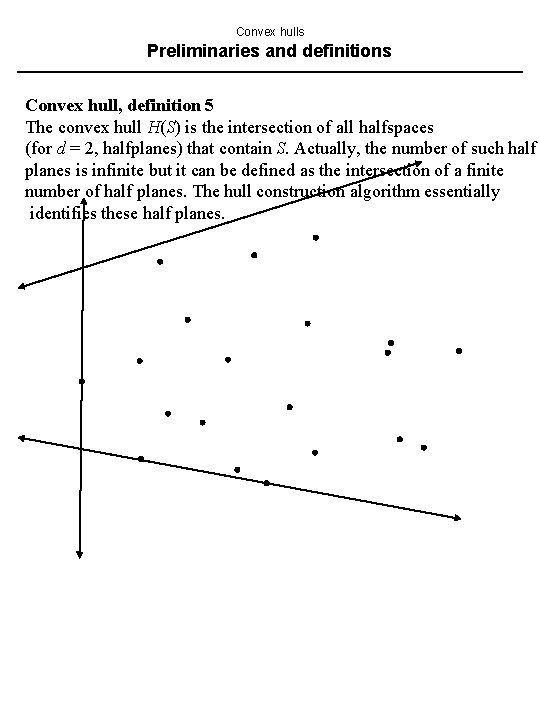Convex hulls Preliminaries and definitions Convex hull, definition 5 The convex hull H(S) is
