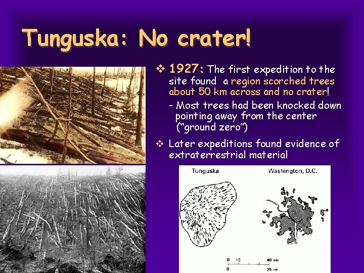 Tunguska: No crater! v 1927: The first expedition to the site found a region