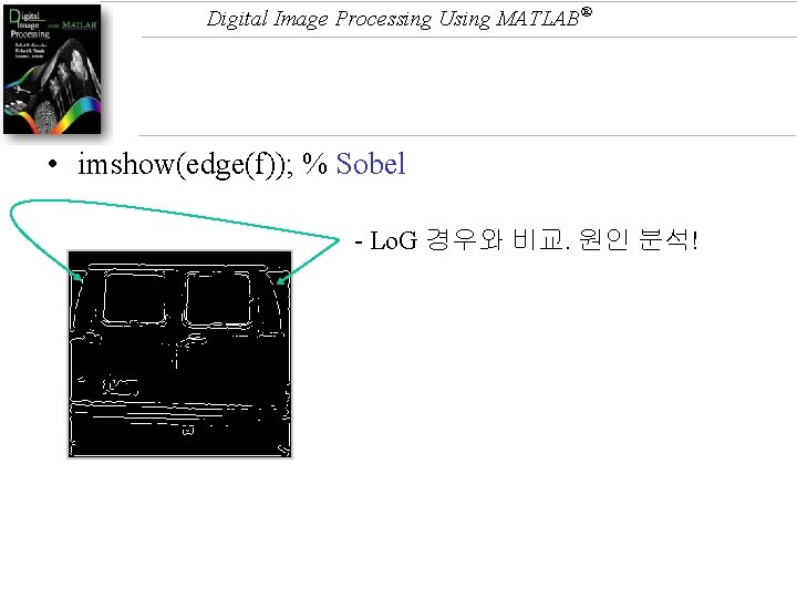 Digital Image Processing Using MATLAB® • imshow(edge(f)); % Sobel - Lo. G 경우와 비교.