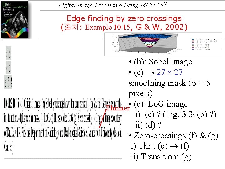 Digital Image Processing Using MATLAB® Edge finding by zero crossings (출처: Example 10. 15,