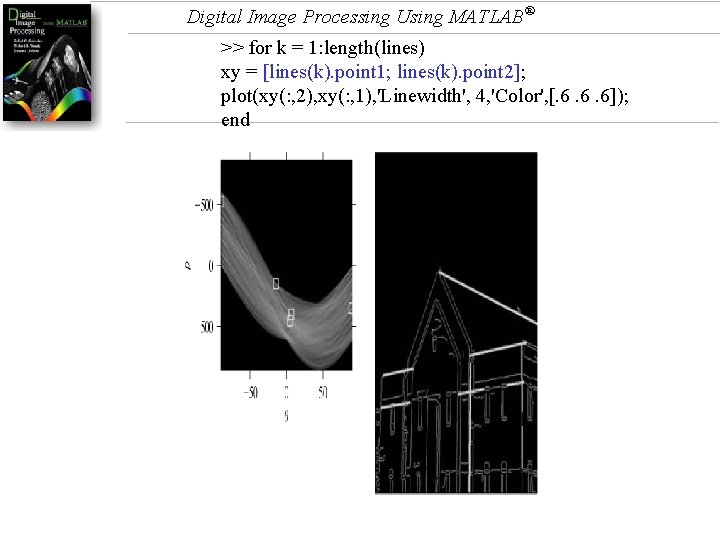 Digital Image Processing Using MATLAB® >> for k = 1: length(lines) xy = [lines(k).