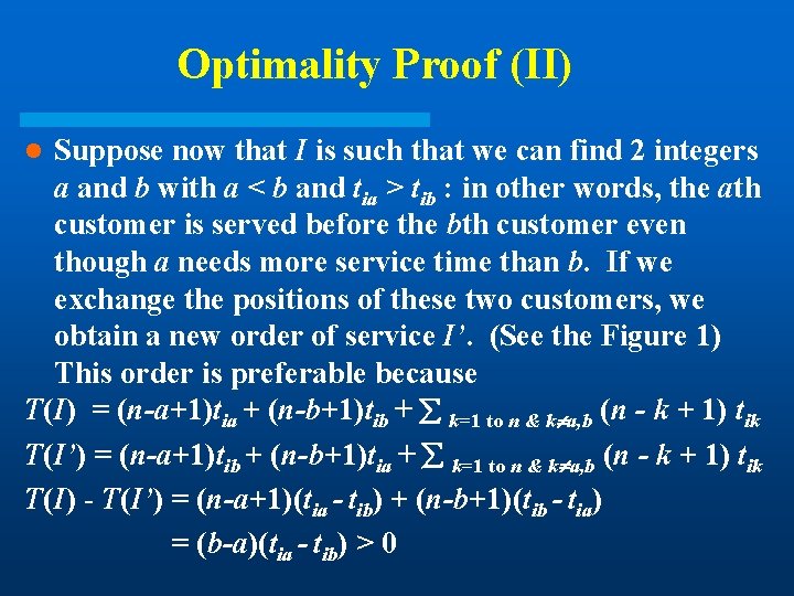 Optimality Proof (II) Suppose now that I is such that we can find 2 Optimality Proof (II) Suppose now that I is such that we can find 2
