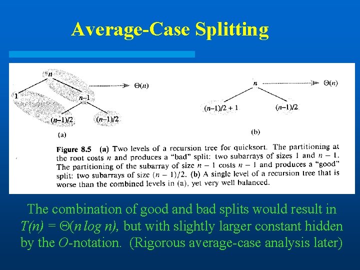 Average-Case Splitting The combination of good and bad splits would result in T(n) = Average-Case Splitting The combination of good and bad splits would result in T(n) =