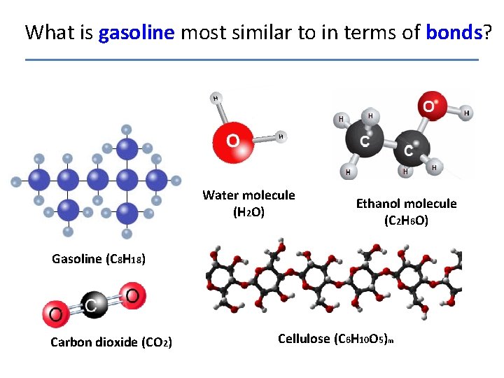 What is gasoline most similar to in terms of bonds? Water molecule (H 2