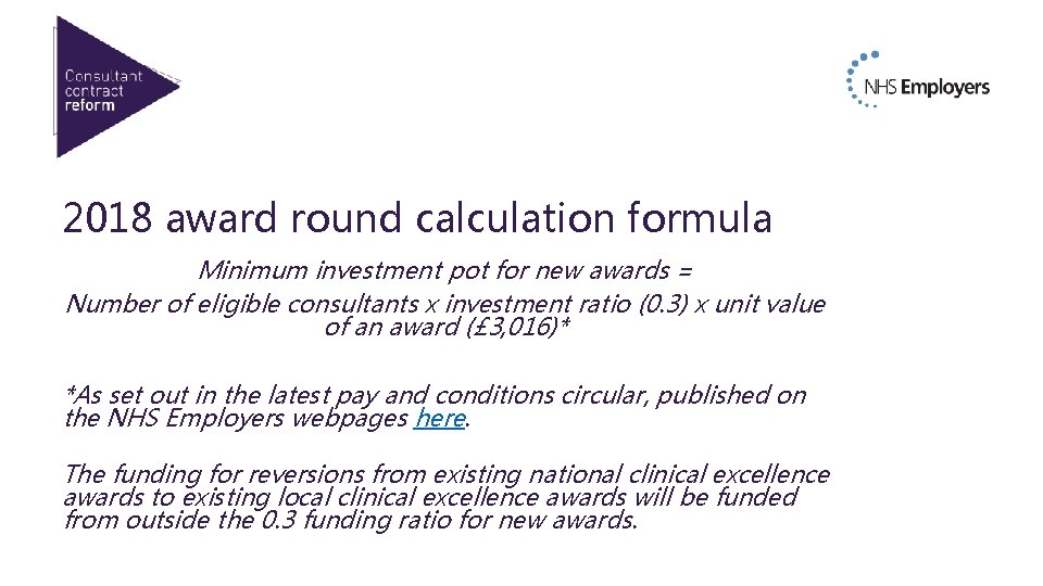 2018 award round calculation formula Minimum investment pot for new awards = Number of