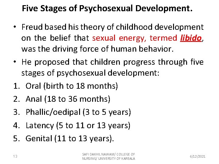 Five Stages of Psychosexual Development. • Freud based his theory of childhood development on