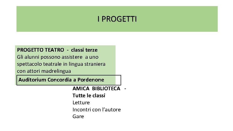 I PROGETTO TEATRO - classi terze Gli alunni possono assistere a uno spettacolo teatrale