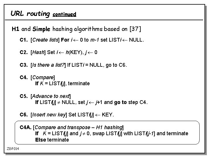 URL routing continued H 1 and Simple hashing algorithms based on [37] C 1.