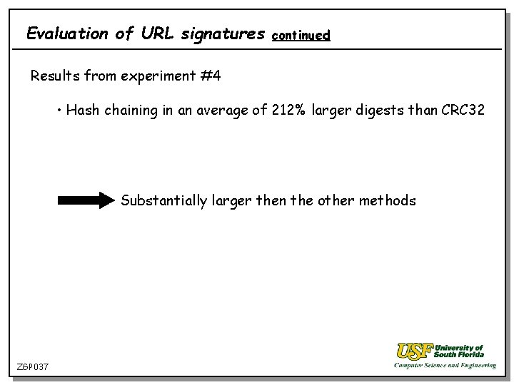 Evaluation of URL signatures continued Results from experiment #4 • Hash chaining in an