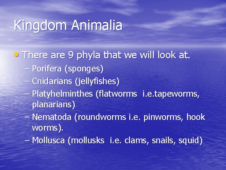 Kingdom Animalia • There are 9 phyla that we will look at. – Porifera