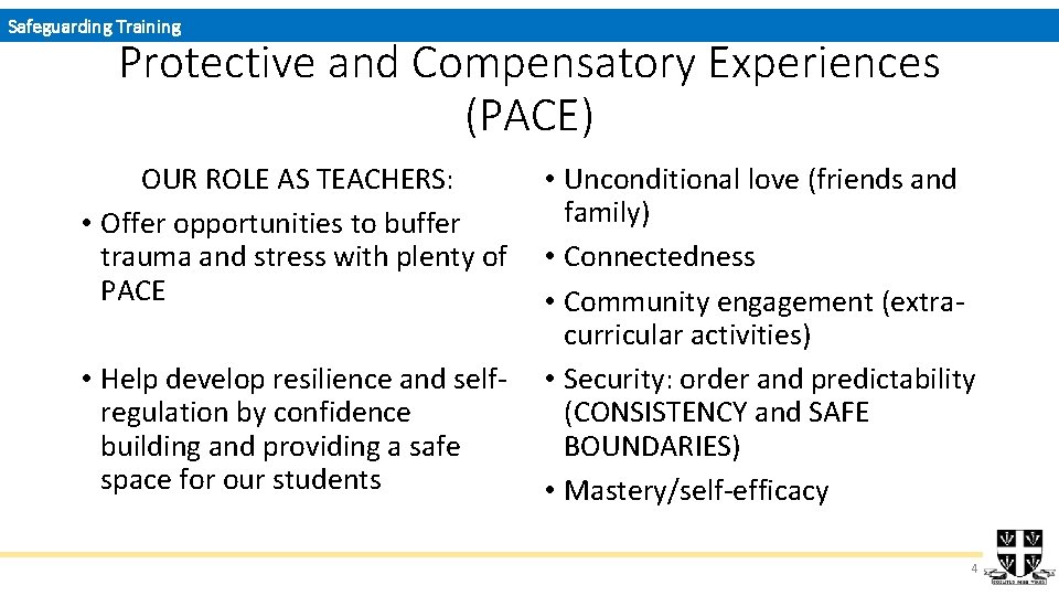 Safeguarding Training Protective and Compensatory Experiences (PACE) OUR ROLE AS TEACHERS: • Offer opportunities