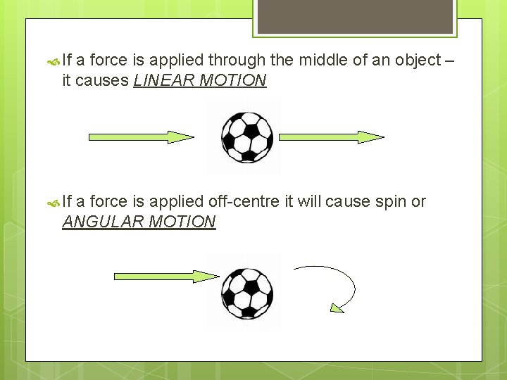  If a force is applied through the middle of an object – it