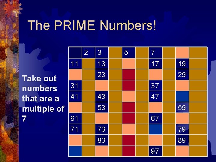 The PRIME Numbers! 2 3 5 7 11 13 17 19 Take out 31