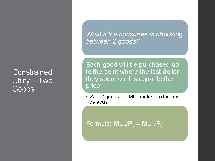 What if the consumer is choosing between 2 goods? Constrained Utility – Two Goods